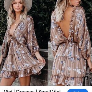 Vici Backless Floral Tan Dress